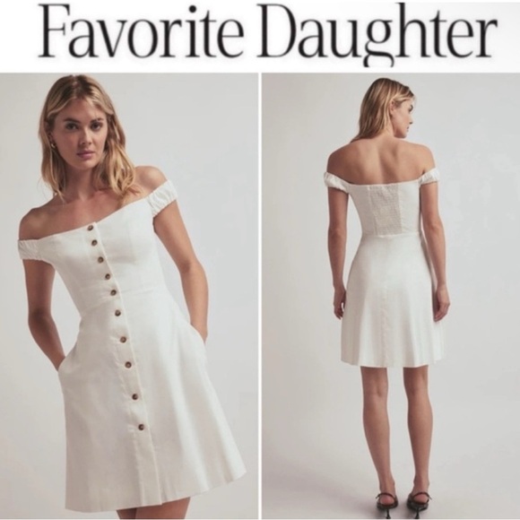 Favorite Daughter Dresses & Skirts - Favorite Daughter Off-Shoulder White Button-Front Mini Dress